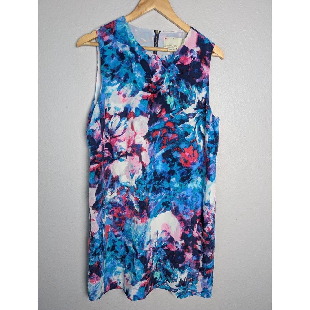Cynthia Rowley Dress Womens 2 Multicolor Short Shift Sleeveless Round Neck Silk
